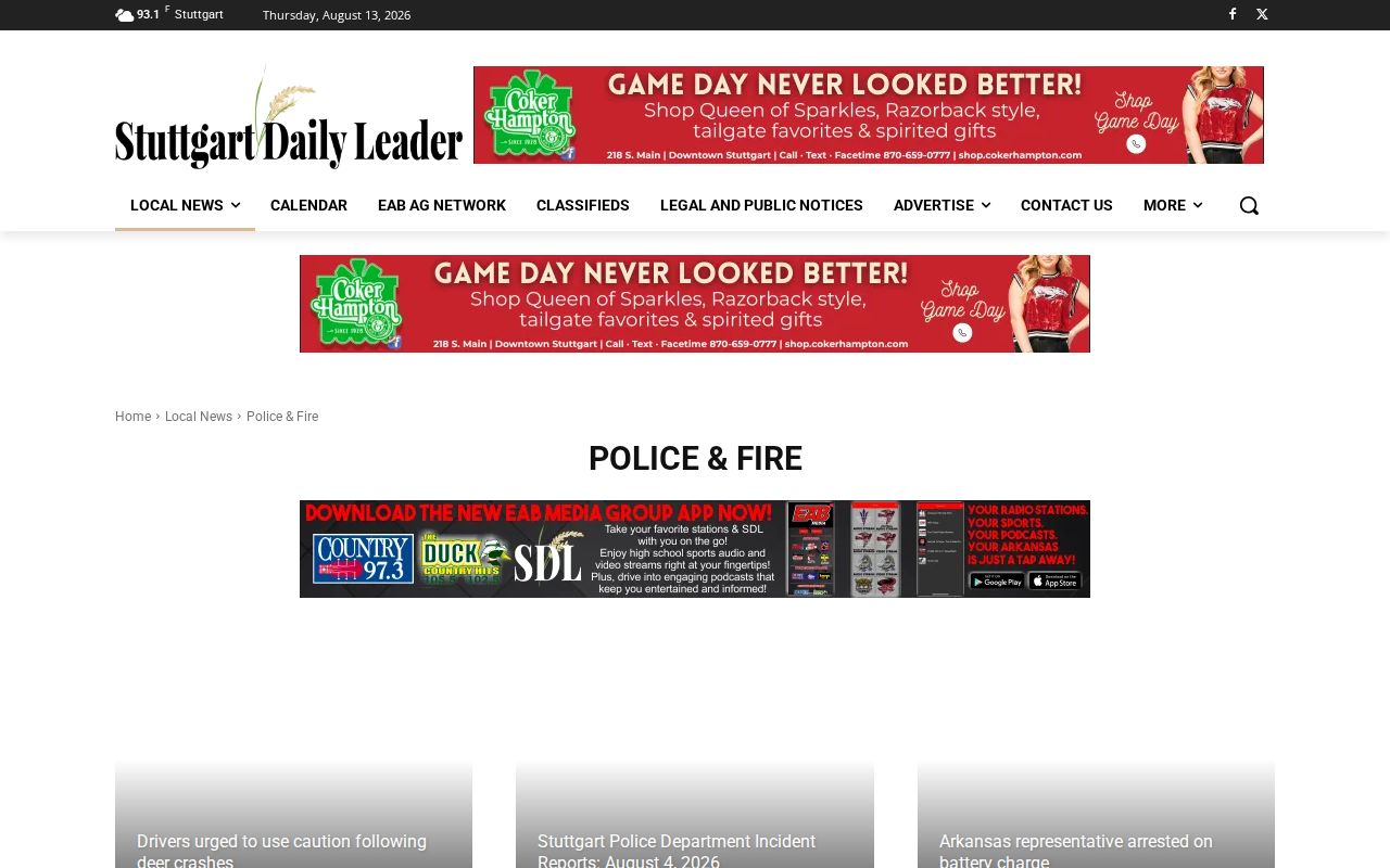 Arkansas County crime news in Stuttgart Daily Leader Police and Fire