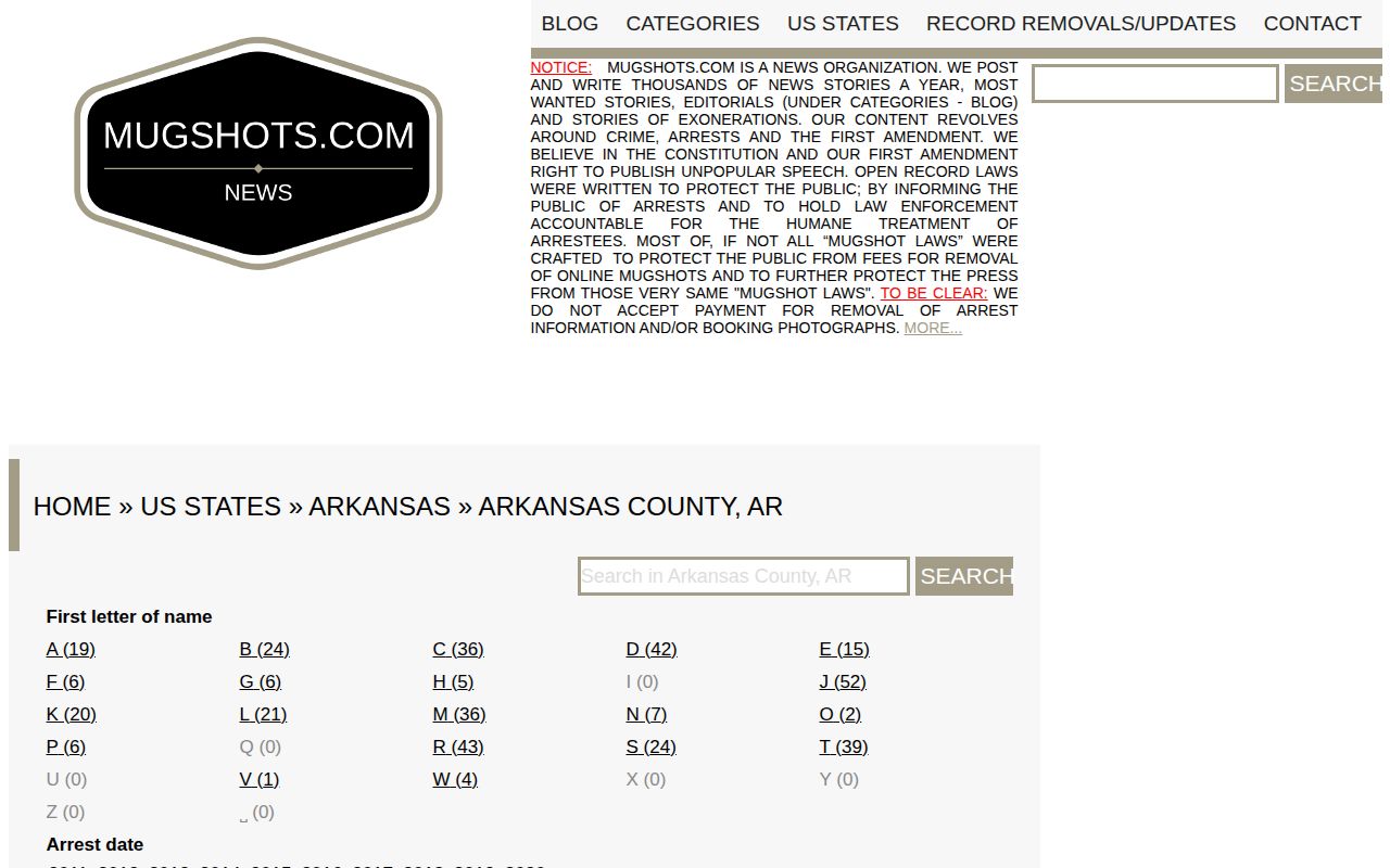 Historical unofficial Arkansas County mugshot archive