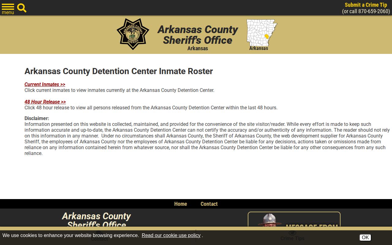 Arkansas County jail roster current and release record choices